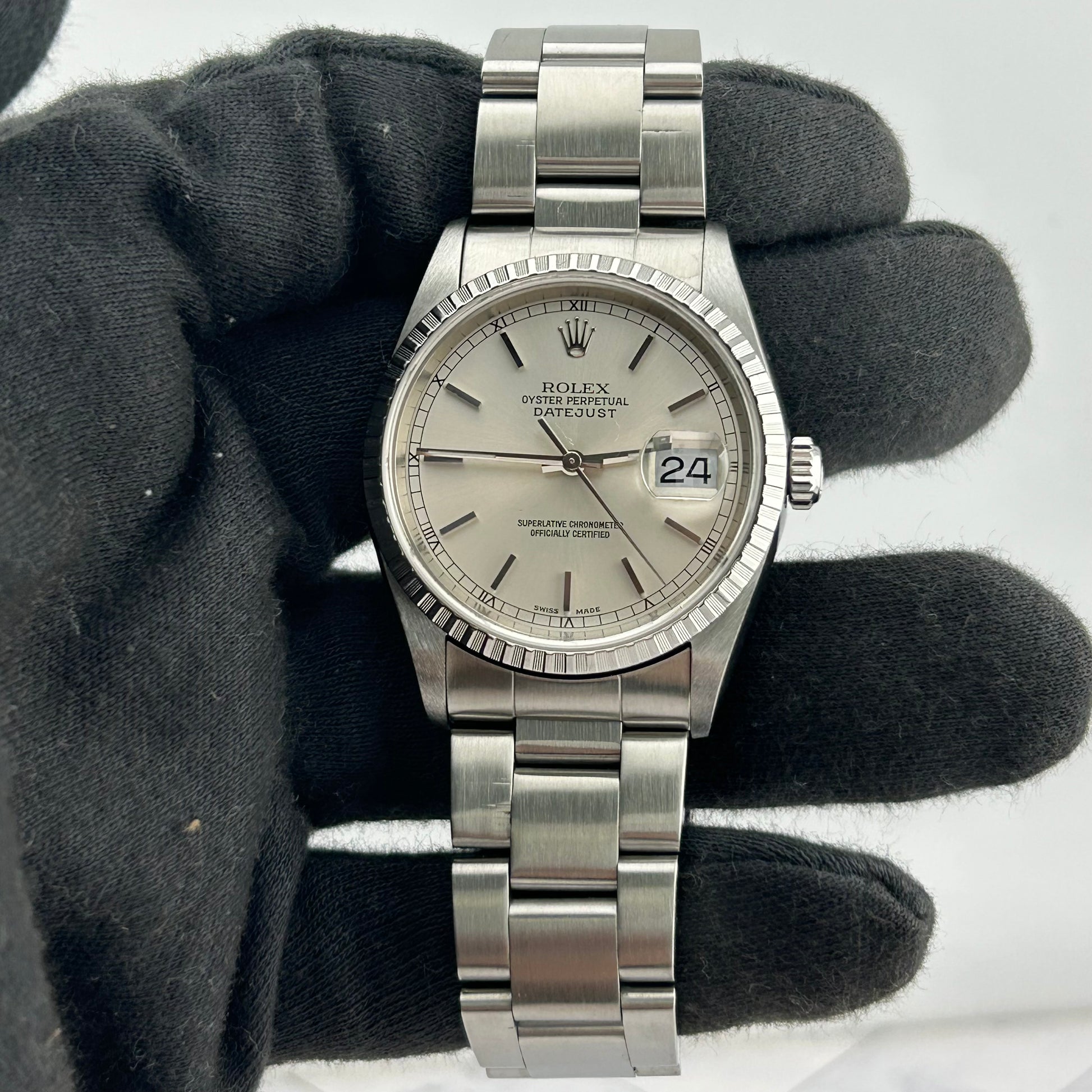 Rolex Datejust Silver Stick Dial on Oyster Bracelet Ref. 16220 1999
