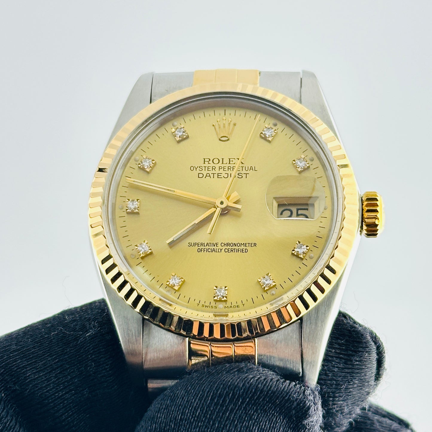 Rolex Datejust Champagne Diamond Factory Dial on D Link Jubilee Bracelet Ref. 16013G 1988 — view 3