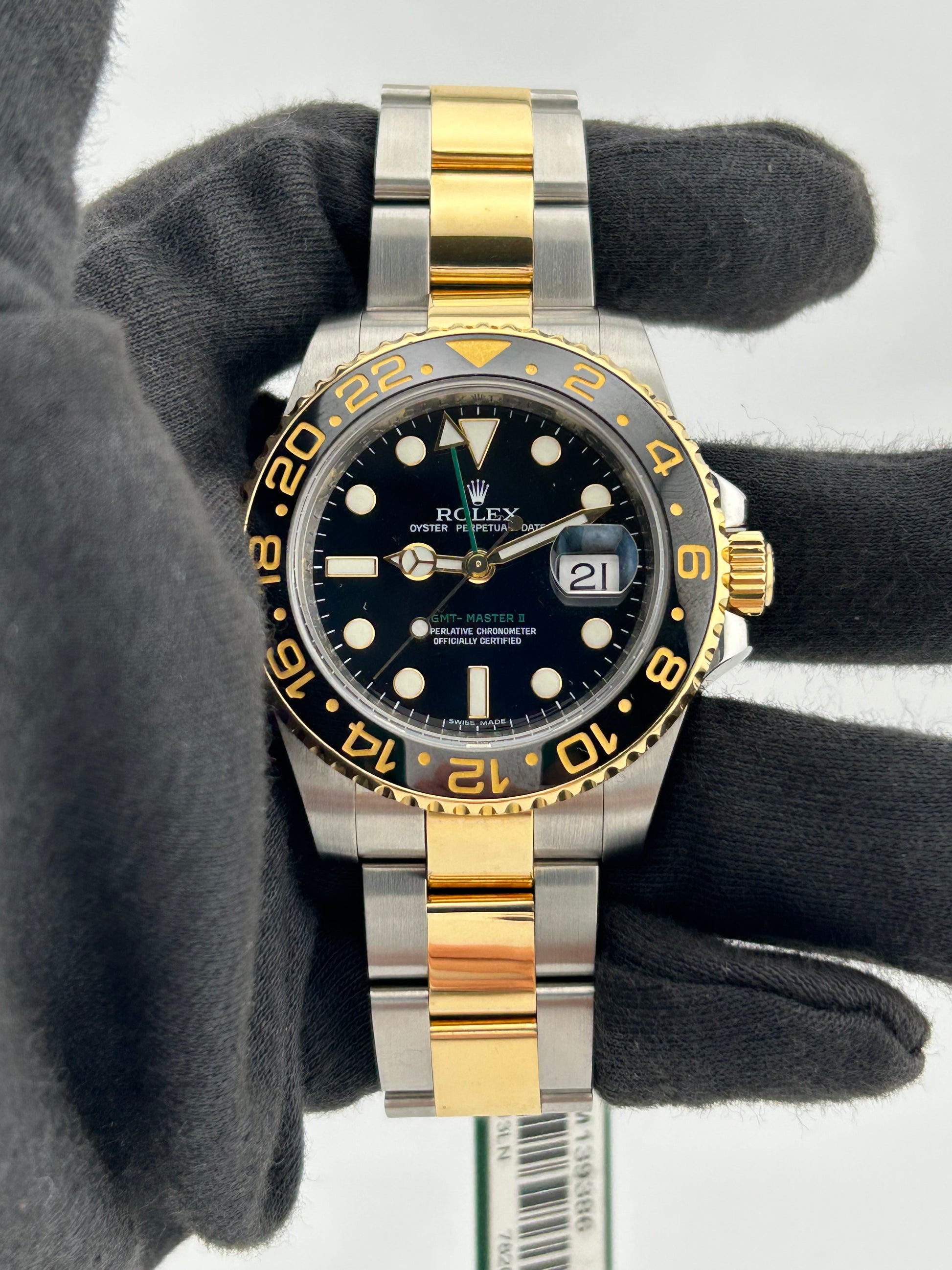Rolex GMT-Master II Black Dot Markers Dial on 2 Tone Oyster Bracelet Ref. 116713LN Card — view 2