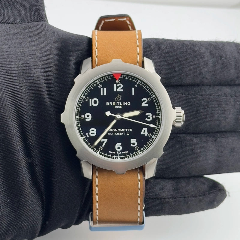 Breitling Navitimer Aviator Super 8 B&P Black Dial on Brown Calf Leather Strap Ref AB2040 with Papers 2024