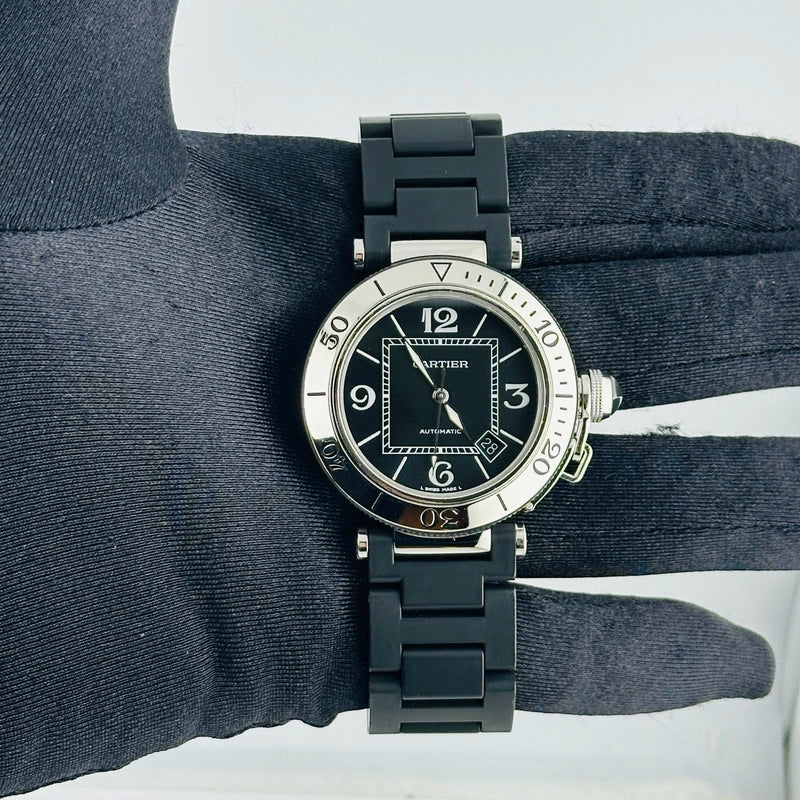 Cartier Pasha Seatimer Black Dial on Black Rubber Coated Stainless Steel Ref 2790