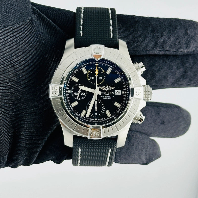 Breitling Avenger Chronograph Black Dial on Leather Strap Ref A13317101B1X1 with Card