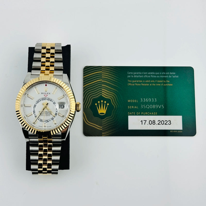 Rolex SkyDweller White Index Dial on D Link Jubilee Ref 336933 with New Style Card Green 2023