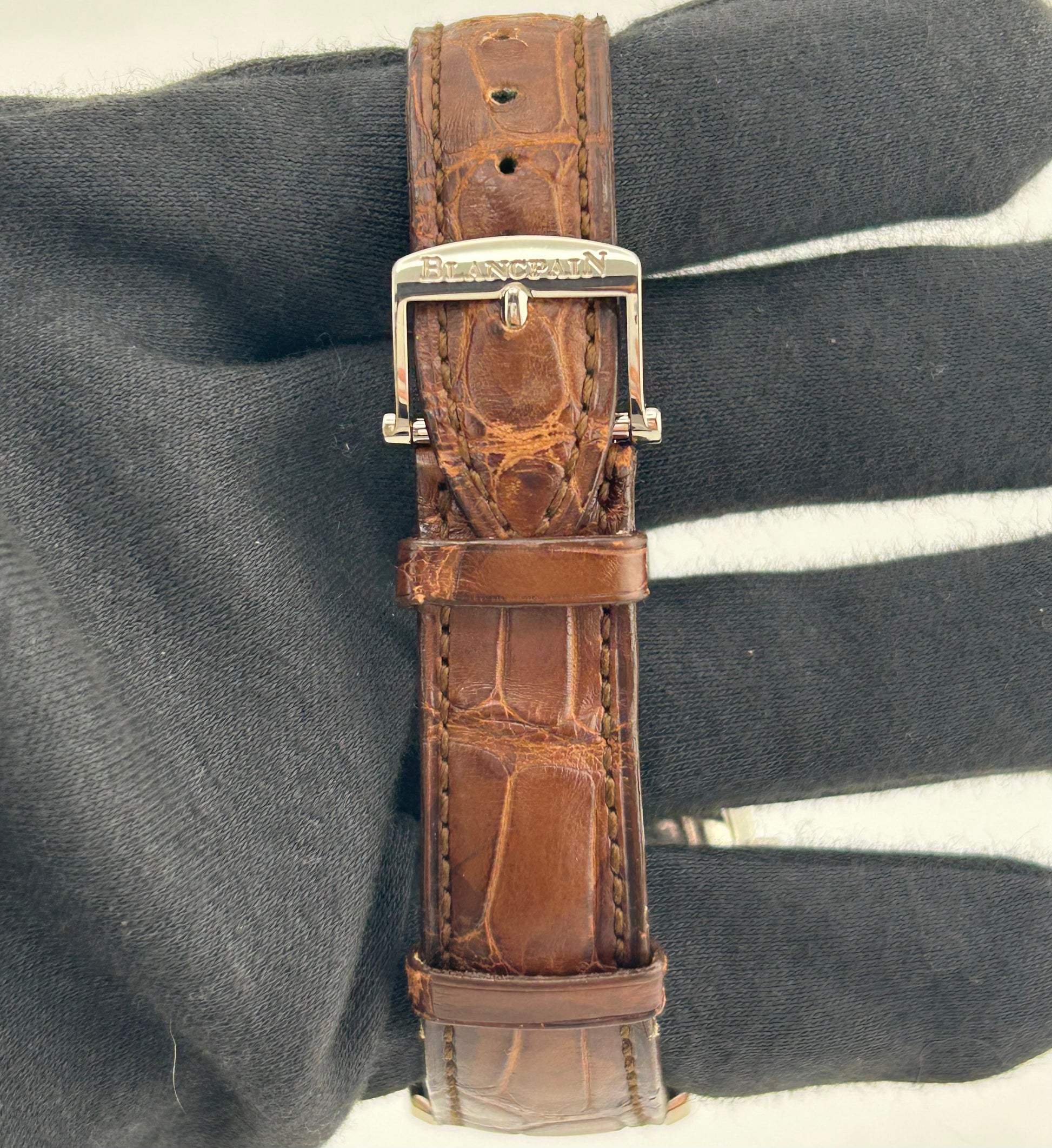 Blanc Pain Villeret Chrono Brown Roman Dial on Brown Leather Ref. 6185-1546A-55B Card 2019 — view 4