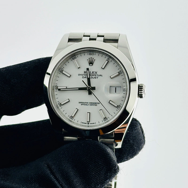 Rolex Datejust White Index Dial on Jubilee Ref 126300 with New Style Card Green 2024