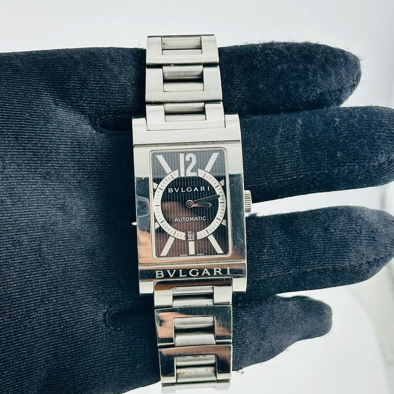 Bvlgari Rettangolo Black Dial on Stainless Steel Bracelet Ref RT45S