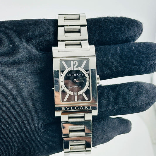 Bvlgari Rettangolo Black Dial on Stainless Steel Bracelet Ref RT45S