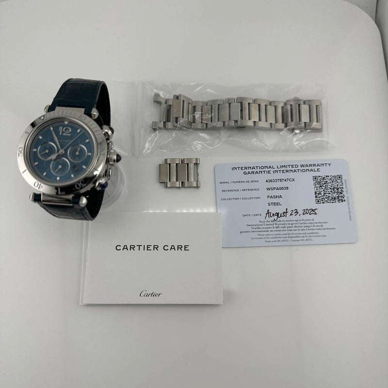 Cartier Pasha Blue Dial on Leather Ref 4363 with Card 2025
