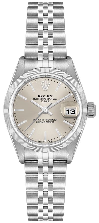 Rolex Oyster Perpetual Date Silver Stick Dial on Jubilee Ref. 79190 Papers Open Date