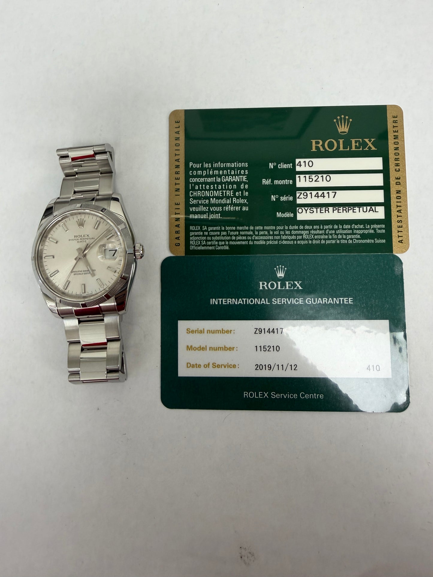 Rolex Oyster Perpetual Date Silver Stick Dial on Oyster Ref. 115210 Card 2009 — view 6