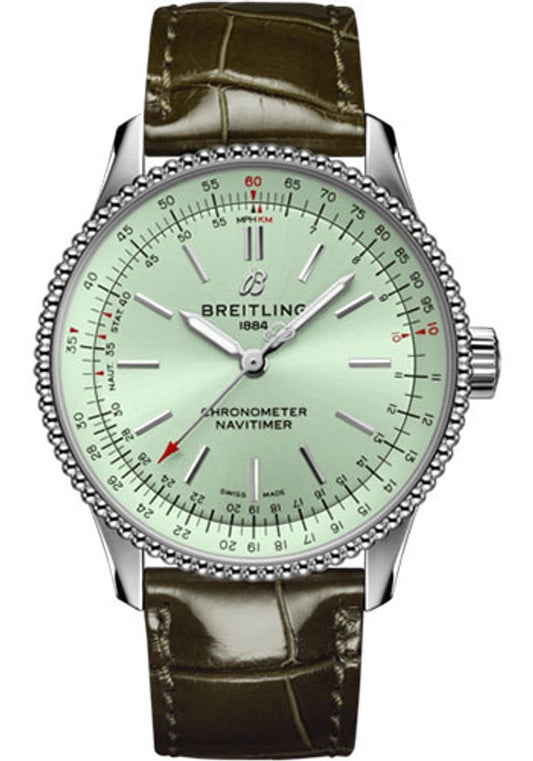 Breitling Navitimer Automatic Mint Green Dial on Leather Strap Ref A17395361L1P2 with Card