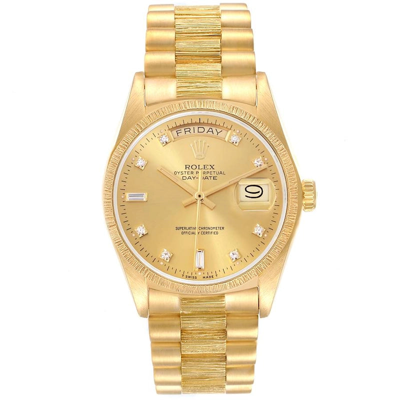 Rolex Day-Date Bark Champagne Diamond Factory Dial on President Bark Ref 18078
