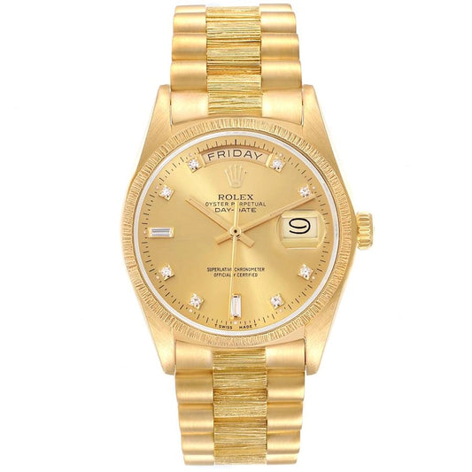 Rolex Day-Date Bark Champagne Diamond Factory Dial on President Bark Ref 18078