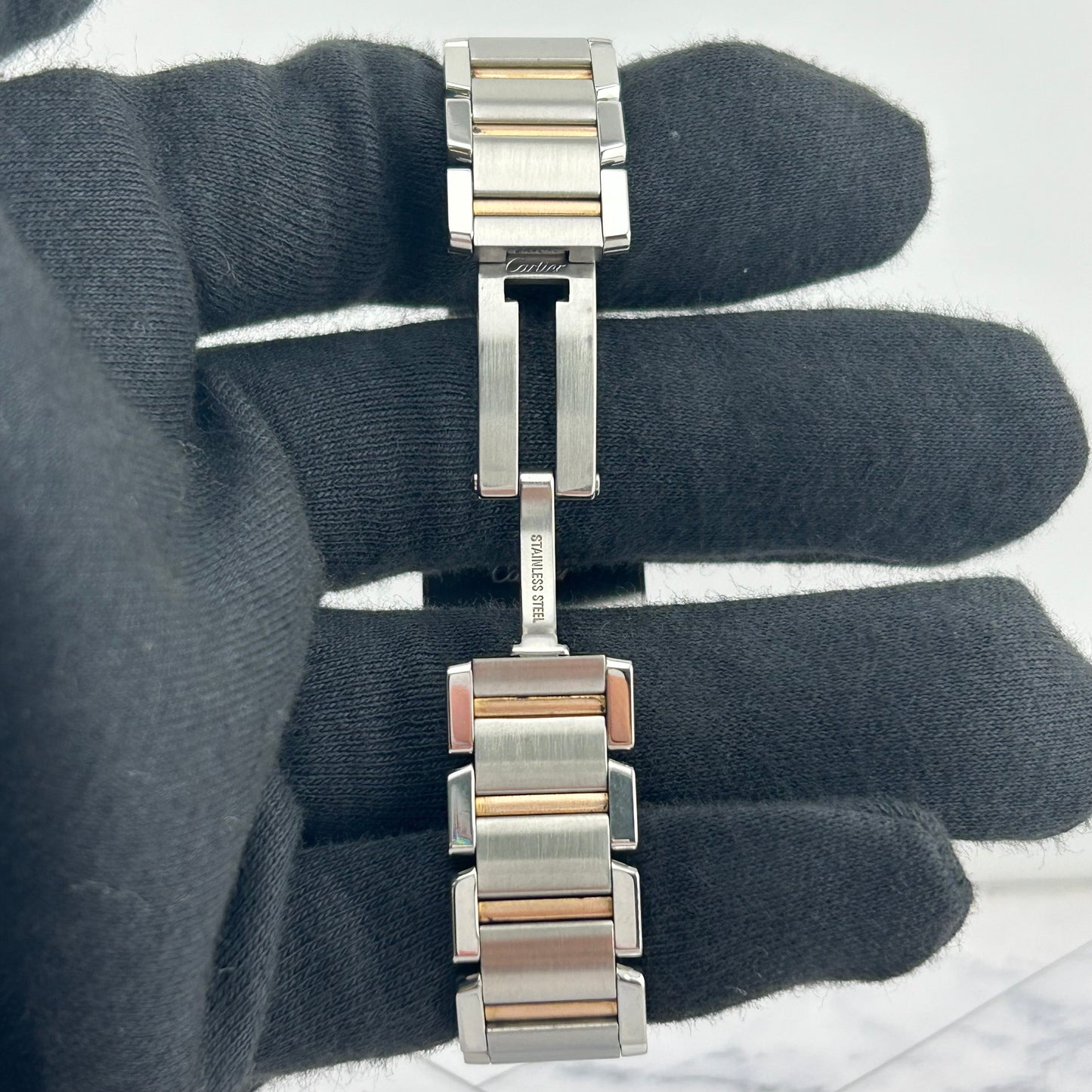 Cartier Tank Francaise Pink Mop / Roman Numerals Dial on 2 Tone Ref. 2384/W51027Q4 — view 3