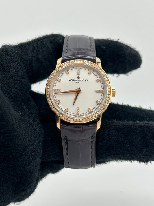 Vacheron Constantin Traditionnelle White Dial on Black Leather Strap Ref. 25558/000R