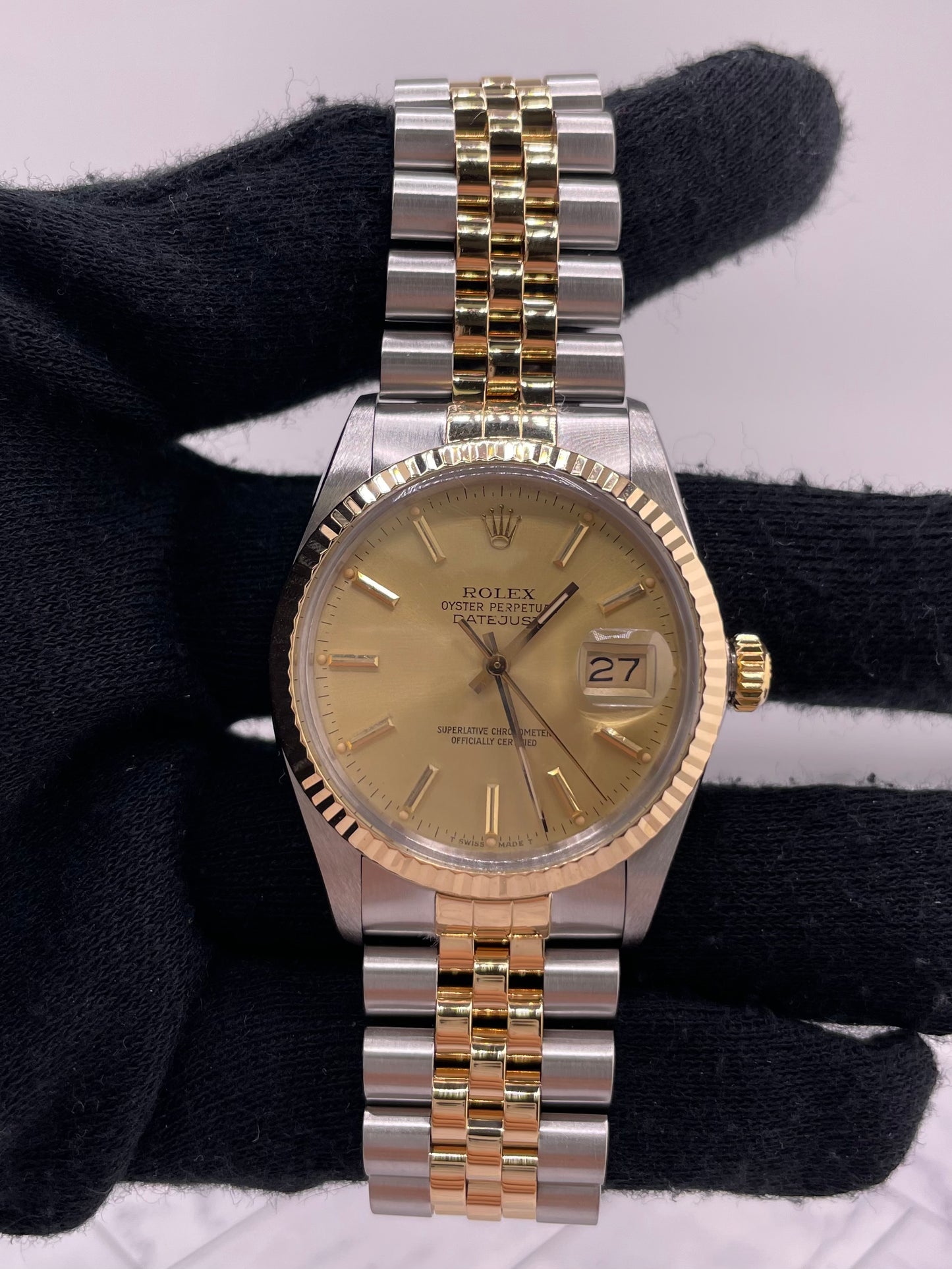 Rolex Datejust Champagne Stick Dial on D Link Jubilee Bracelet Ref. 16013 1987 — view 2