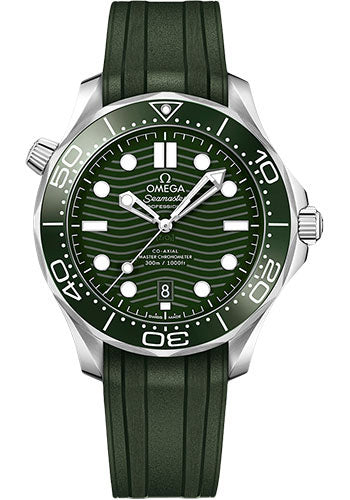 Omega Seamaster Diver 300M Co-Axial Master Chronometer Green Dial on Rubber Strap Ref. 210.32.42.20.10.001 Card Open Date