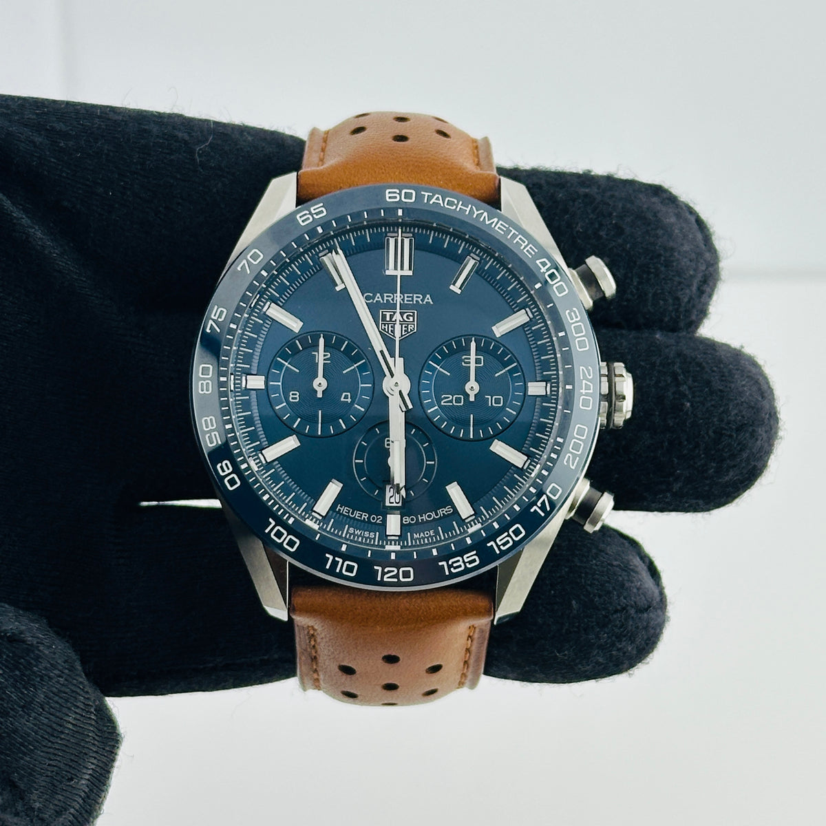Tag Heuer Carrera Chronograph Blue Dial on Leather Strap Ref. CBN2A1A.FC6537 Manuals Only and Box — view 3