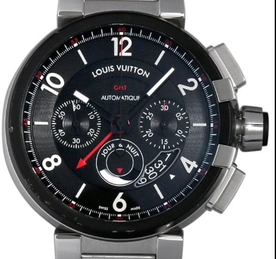 Louis Vuitton Tambour Chronograph GMT Black Dial on Stainless Steel Bracelet Ref. Q1052 Papers 2016