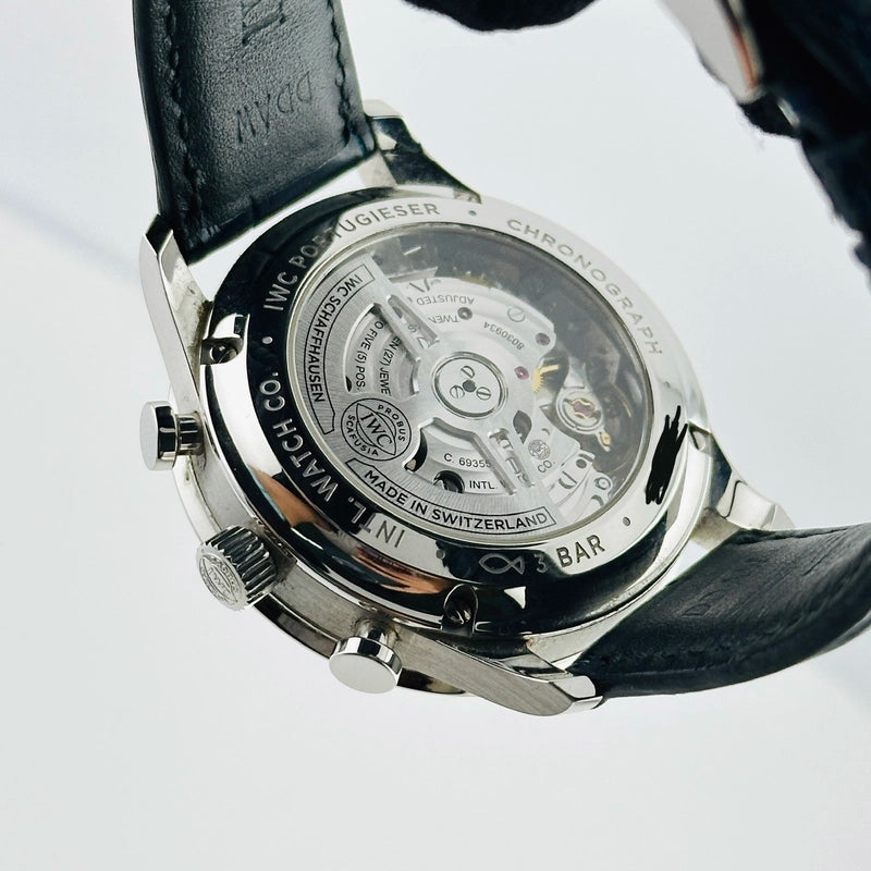 Iwc Portugieser Chronograph Silver Dial on Leather Strap Ref IW371605 with Card 2023