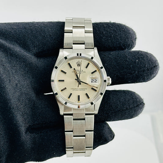 Rolex Oyster Perpetual Date Silver Stick / Has Spots Dial on Oyster Bracelet Ref. 15010 1984 — view 2