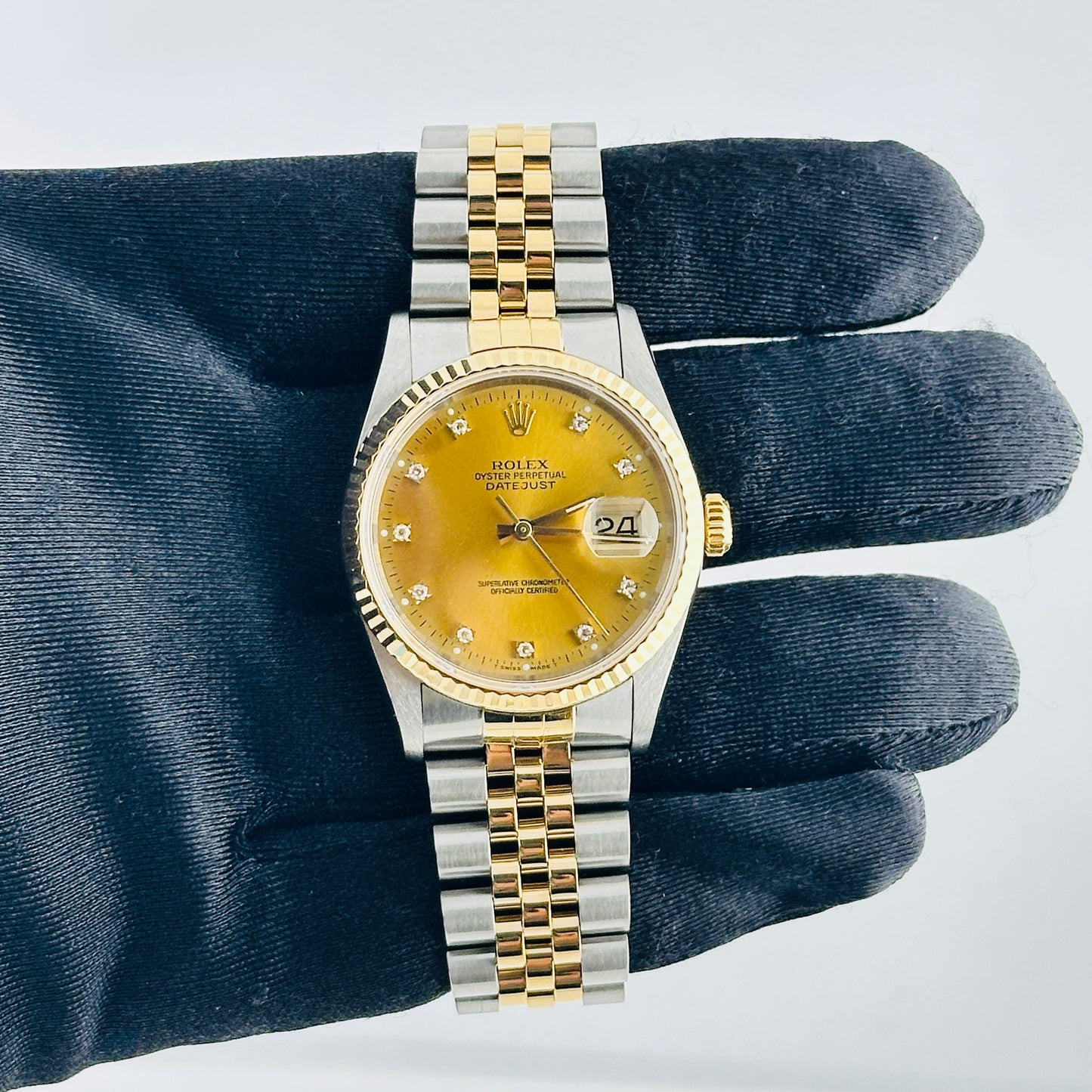 Rolex Datejust Champagne Diamond Factory Dial on D Link Jubilee Bracelet Ref. 16233G 1994 — view 2