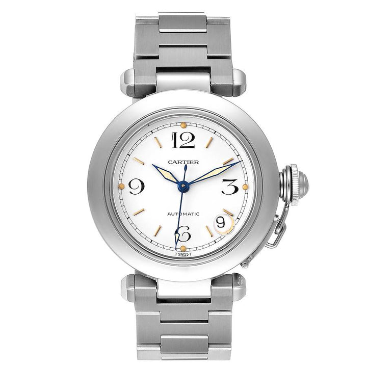 Cartier Pasha C White Arabic W Gold Markers Dial on Stainless Steel Bracelet Ref. 2324 / W31015M7