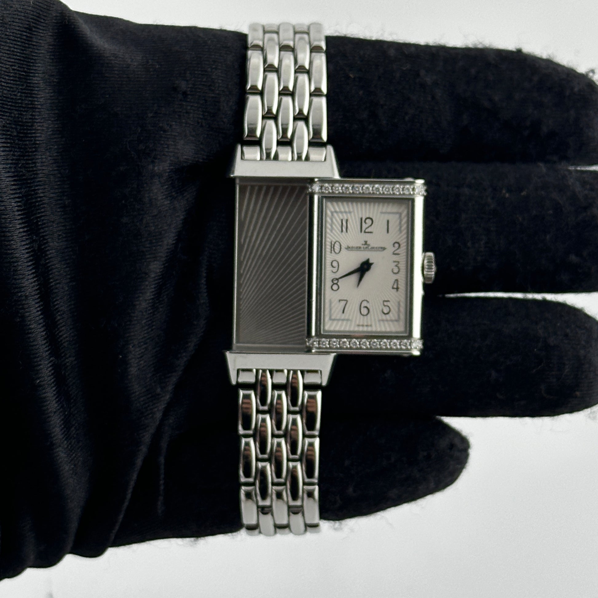 Jaeger Le Coultre Reverso B/M White Arabic Dial on 5 Row Links Ref. 201.8.47 Manuals Only Open Date — view 3