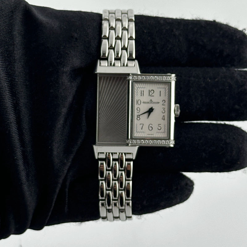 Jaeger-LeCoultre Reverso B/M Jaeger Le Coultre Reverso B/M White Arabic Dial on 5 Row Links Ref 201.8.47 with Manuals Only