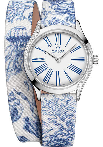 Omega De Ville Mini Tr√©sor Quartz White / Blue Roman Markers Dial on Fabric Strap Ref. 428.17.26.60.04.001 Card Open Date