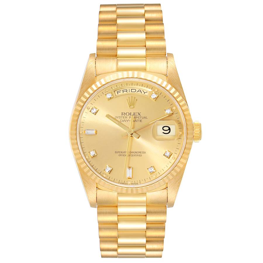 Rolex Day Date 36 Champagne Diamond Dial on President Ref. 18238 Papers 1989
