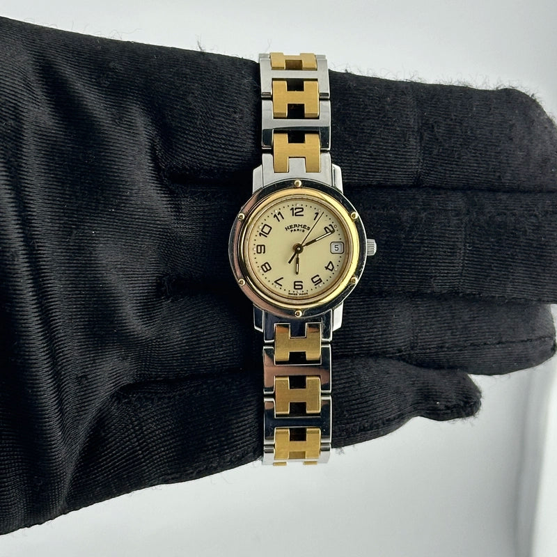 Hermes Clipper Ivory Dial on 2 Tone Bracelet Ref CL3.240