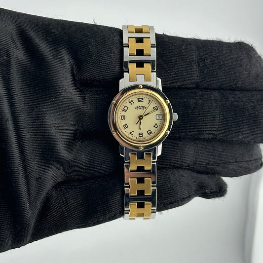 Hermes Clipper Ivory Dial on 2 Tone Bracelet Ref CL3.240