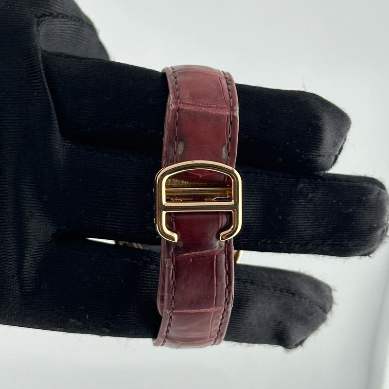 Cartier Cle Silver Roman Dial on Maroon Leather Ref 3854 with Papers 2019