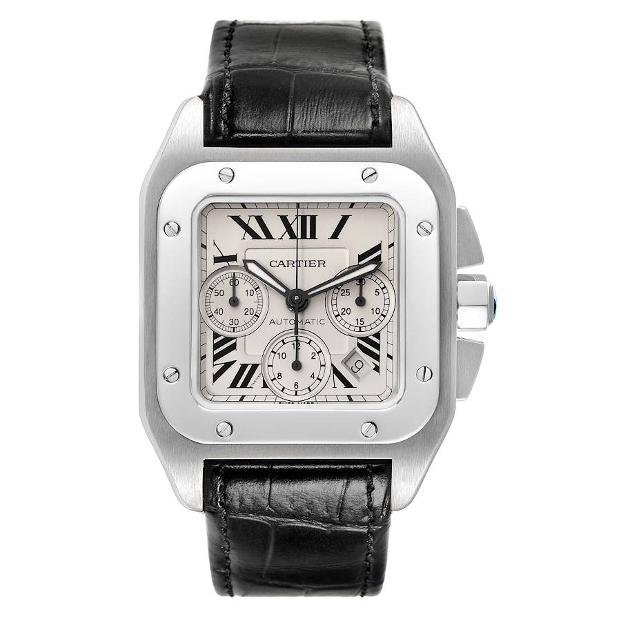 Cartier Santos 100 XL Silver Roman Chrono Dial on Leather Strap Ref. 2740