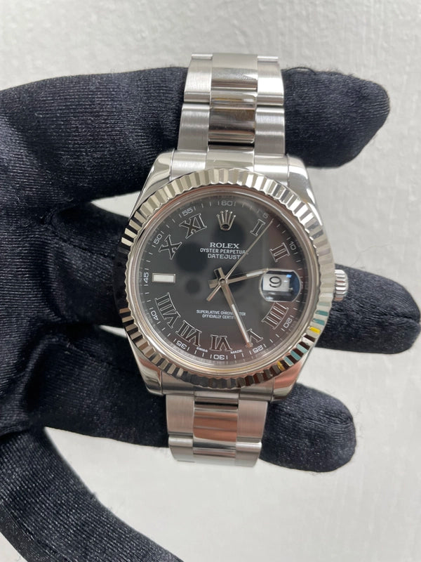 Rolex Datejust II Black Roman Dial on Oyster Ref 116334 with Card Old Green 2012