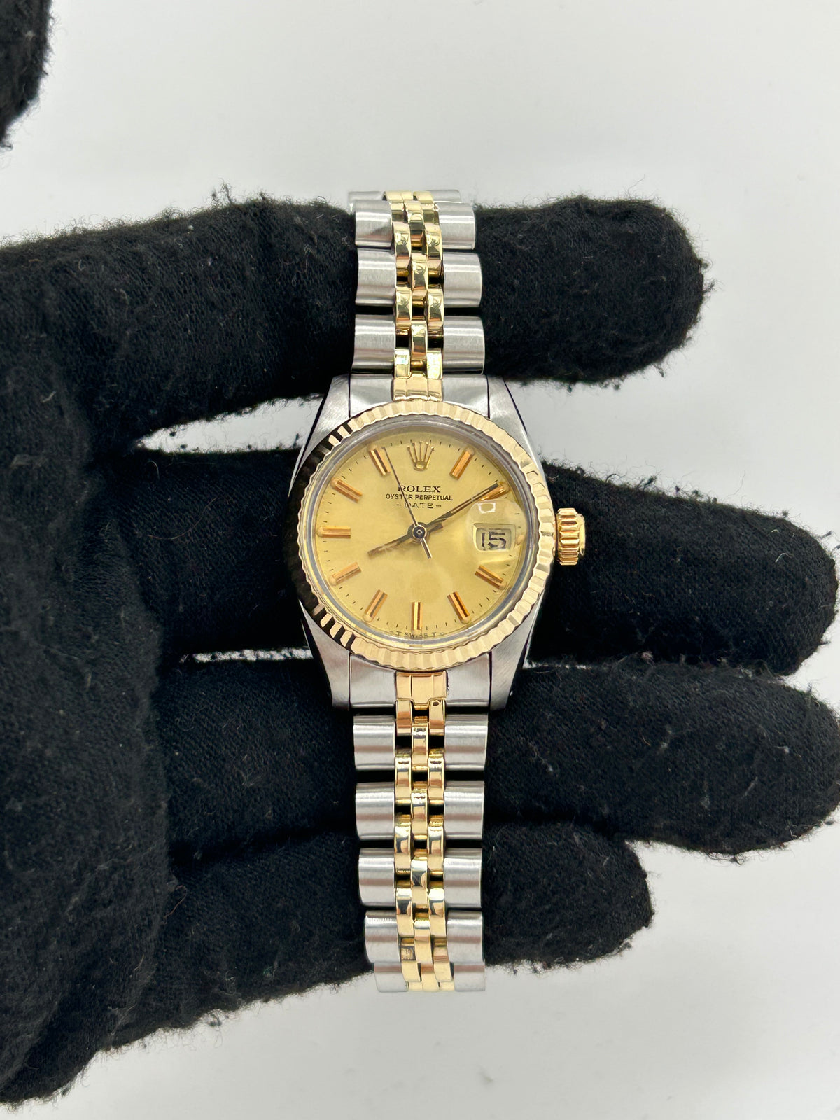Rolex Date Champagne Stick Dial on 2 Tone Jubilee D Link Bracelet Ref. 69173 1981