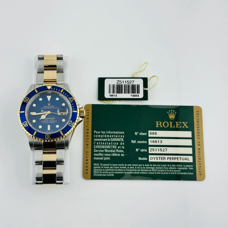 Rolex Submariner Blue Dial on Oyster Ref 16613 with Card Old Green 2007