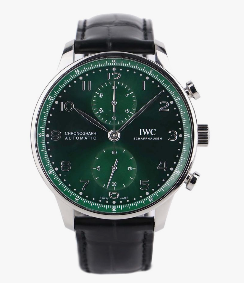 Iwc Portuguese Green Dial on Leather Strap Ref. IW371615