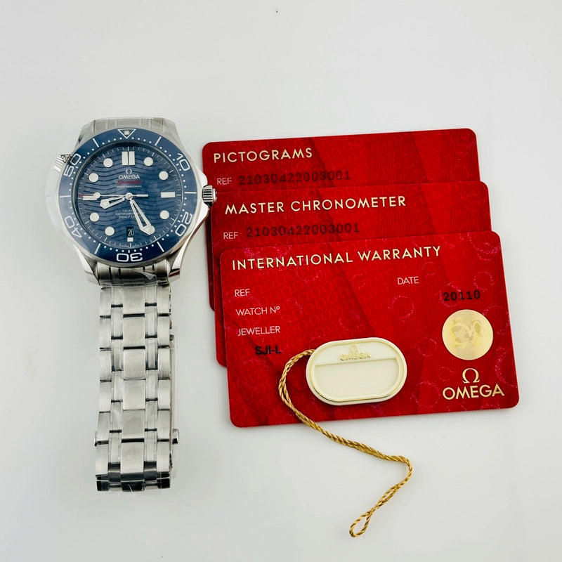 Omega Seamaster Diver 300M Co-Axial Master Chronometer Blue Dial on Bracelet Ref 210.30.42.20.03.001 with Card
