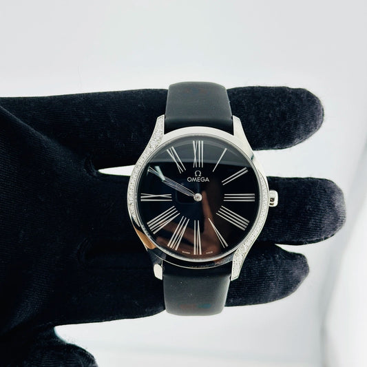 Omega De Ville Trésor Black Dial on Fabric Strap Ref 428.17.39.60.01.001 with Card