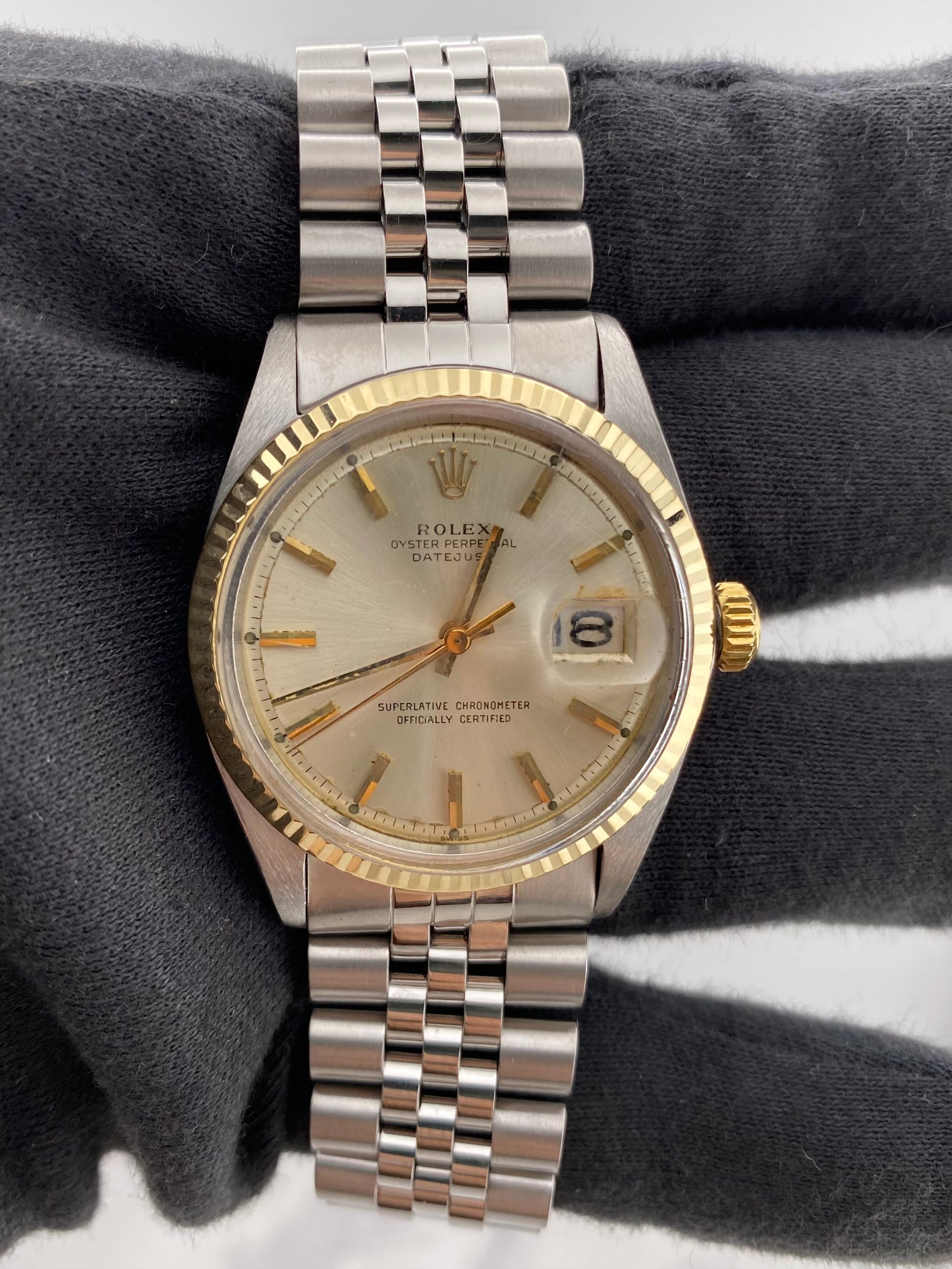 Rolex Datejust Silver With Gold Sticks / Has Spots Dial on D Link Jubilee Bracelet Steel Ref. 1601 1987