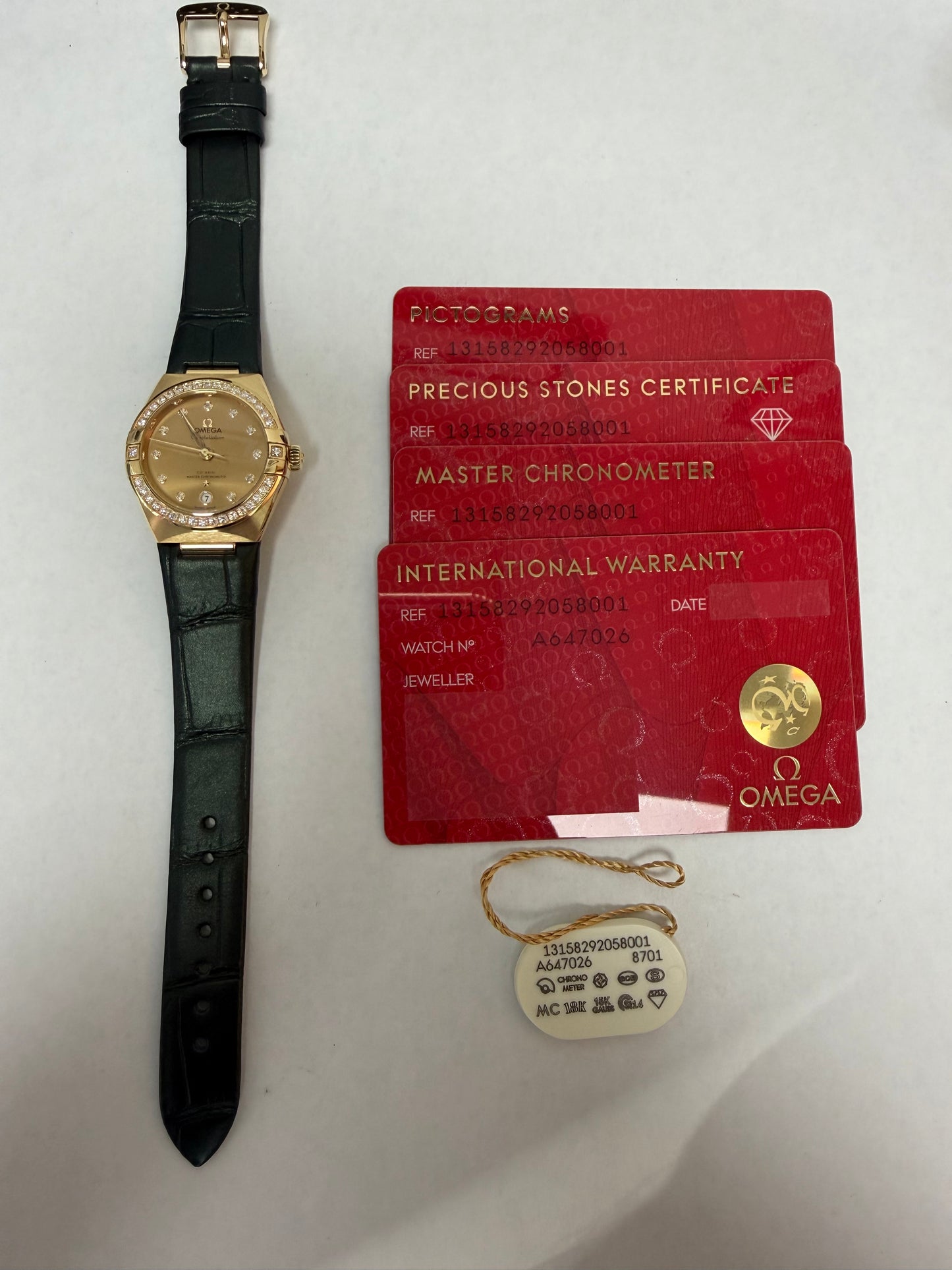 Omega Constellation Co-Axial Champagne Dial on Leather Strap Ref. 131.58.29.20.58.001 Card Open Date — view 5