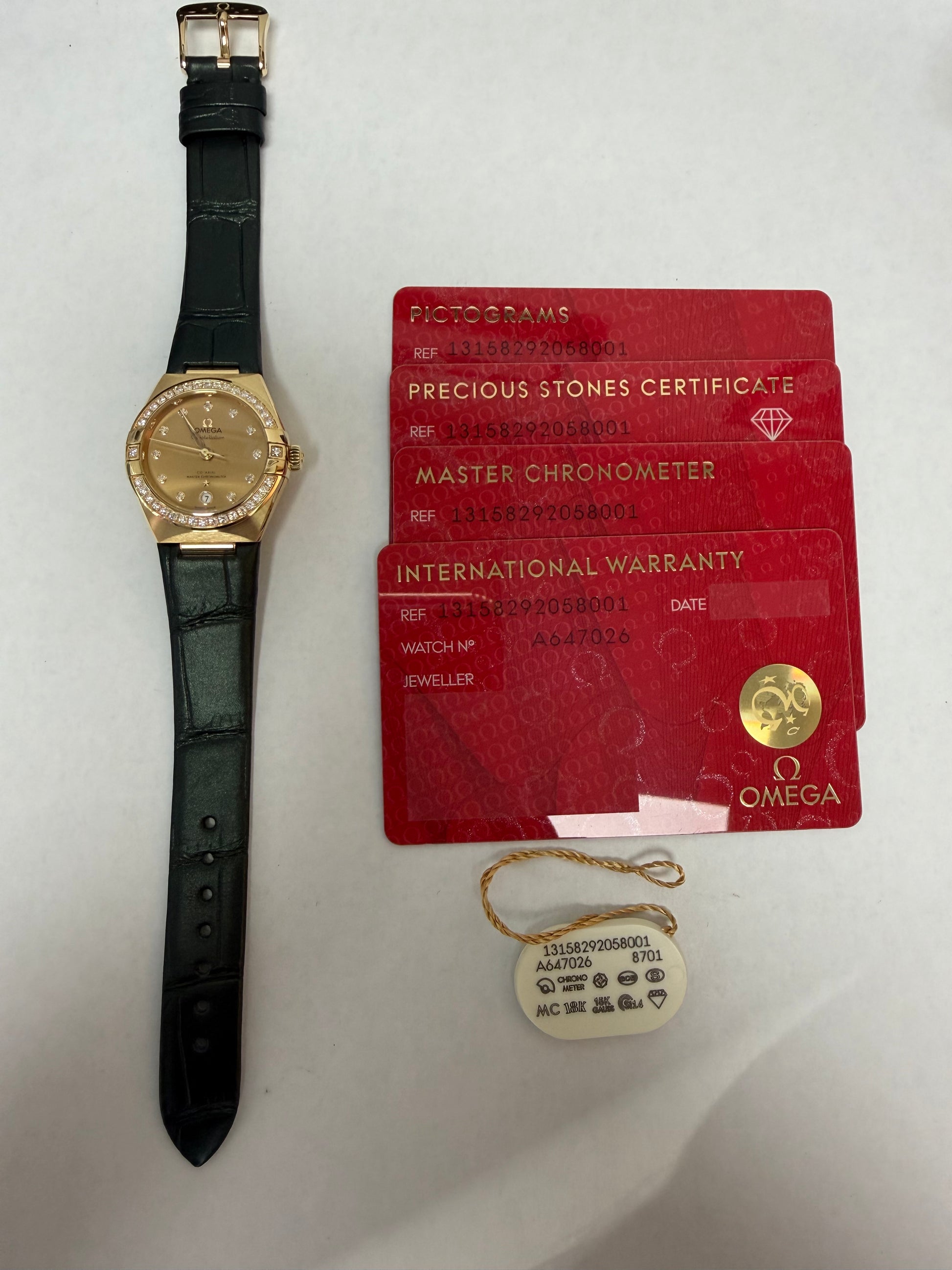 Omega Constellation Co-Axial Champagne Dial on Leather Strap Ref. 131.58.29.20.58.001 Card Open Date — view 5