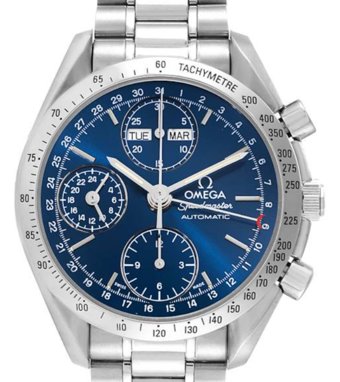 Omega Speedmaster Day Date Blue Dial on Stainless Steel Bracelet Ref. 3521.80.00 Card 1995