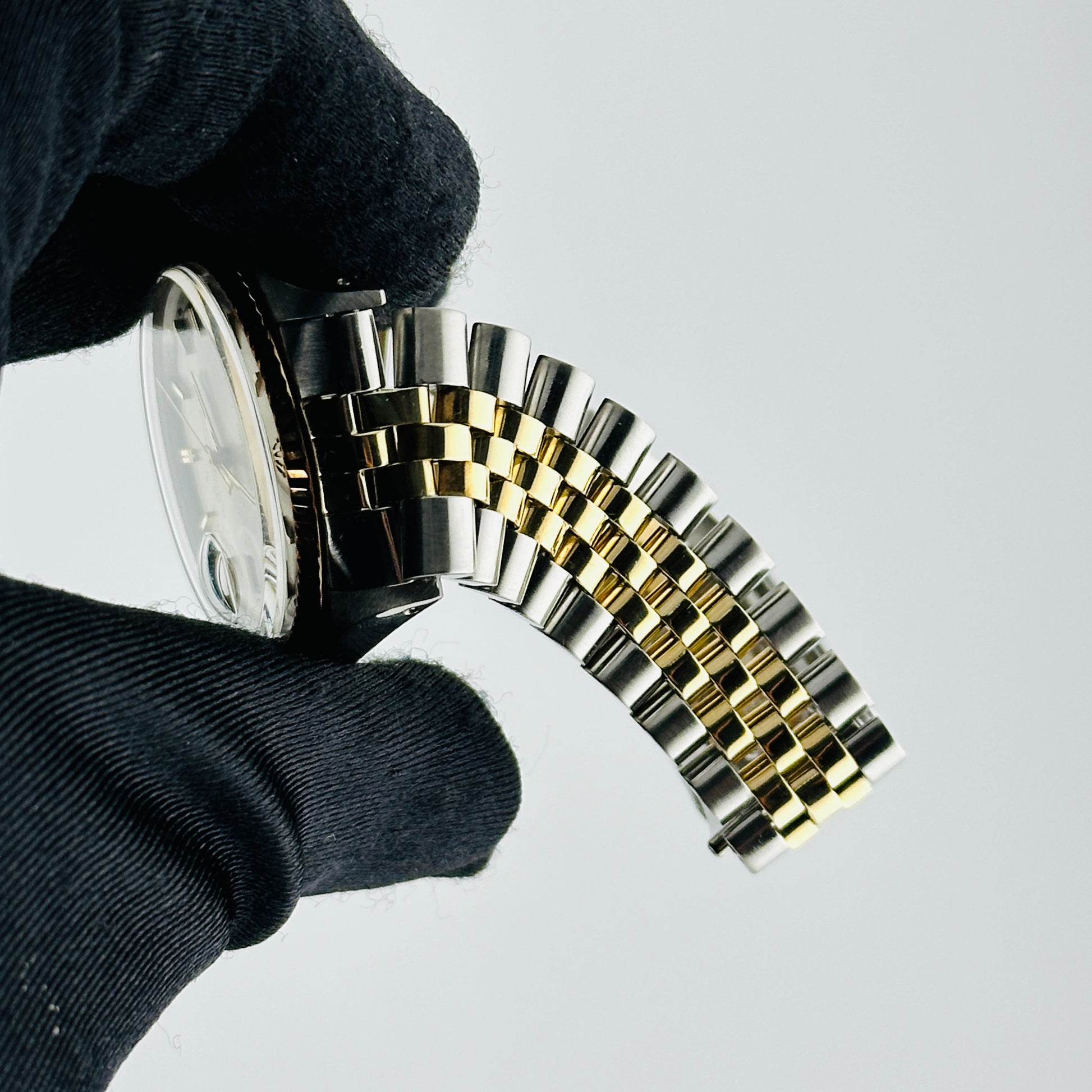 Rolex Datejust Silver / Gold Stick Dial on D Link Jubilee Bracelet Ref. 1601/3 Service Papers 1969 — view 4