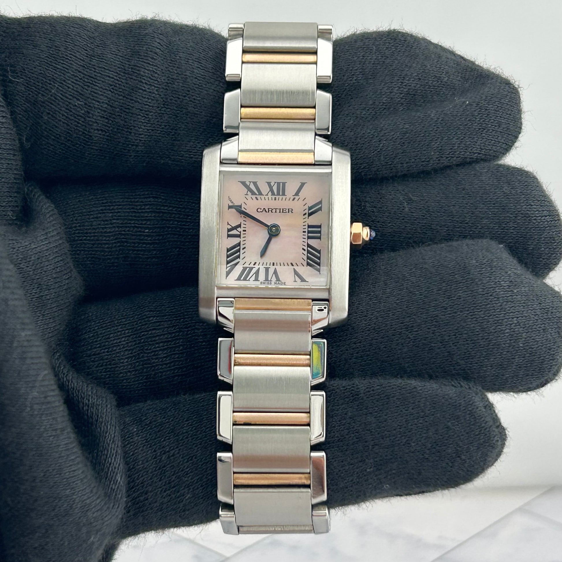 Cartier Tank Francaise Pink Mop / Roman Numerals Dial on 2 Tone Ref. 2384/W51027Q4