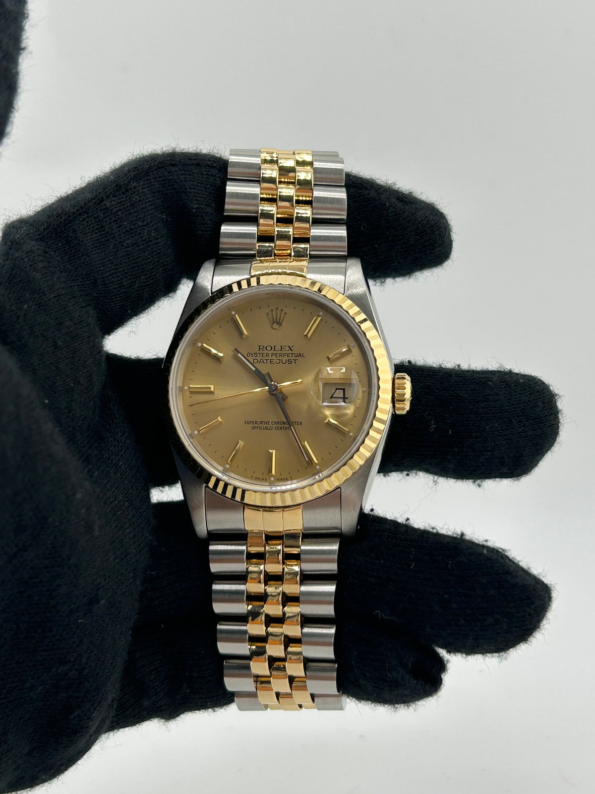 Rolex Datejust 36 Champagne Stick Dial on 2 Tone D Link Jubilee Bracelet Ref. 16233 1990