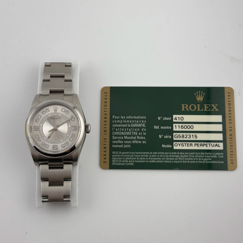 Rolex Oyster Perpetual Silver Concentric Dial on Oyster Ref 116000 with Card Old Green 2012