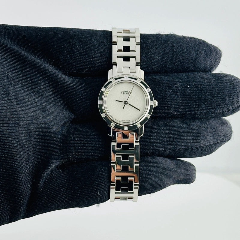 Hermes Clipper White Mop Dial on Stainless Steel Bracelet Ref CL4.230